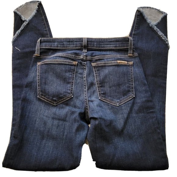 Joe's Flawless The Icon Mid Rise Skinny Ankle Jeans Waist 24 Dark Wash Fringe - Picture 6 of 9
